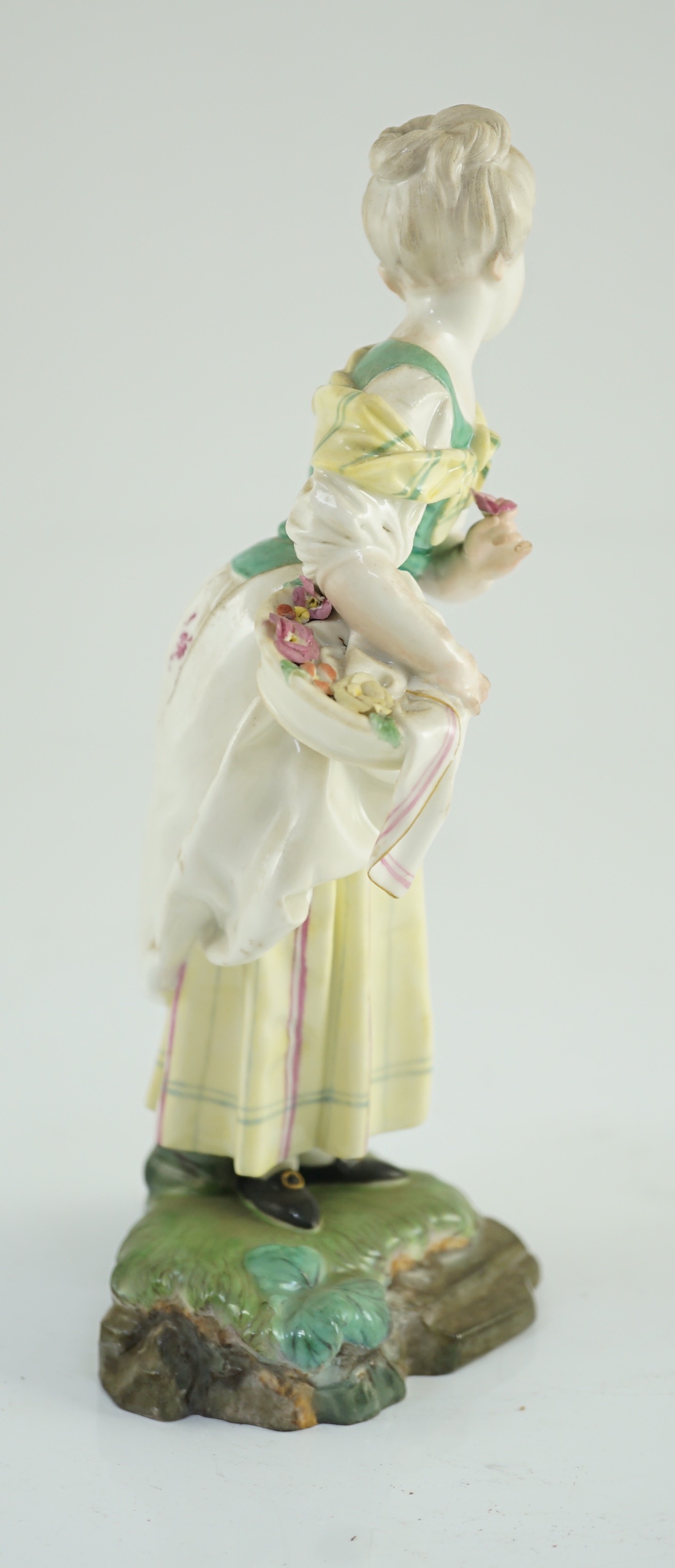 A Höchst figure of a flower posy girl, c.1770-1775, modelled by J.P. Melchior, 18cm high, Provenance - purchased from Winifred Williams, Eastbourne/London before 1970.